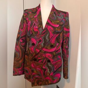 Vintage Dries Van Noten Pink and Brown Swirl Blazer Cotton and Silk blend